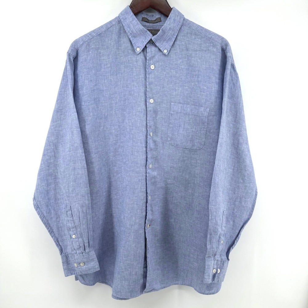 Daniel Cremieux Button Down Shirt Mens L Blue Linen Chambray Coastal Preppy Top